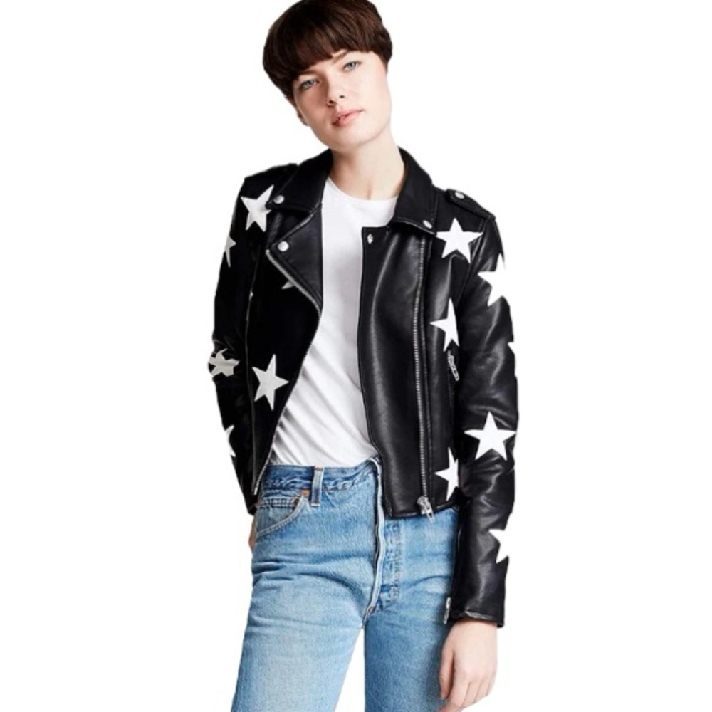 Shopperfiesta Zaylee Lambskin Leather Star Biker Jacket